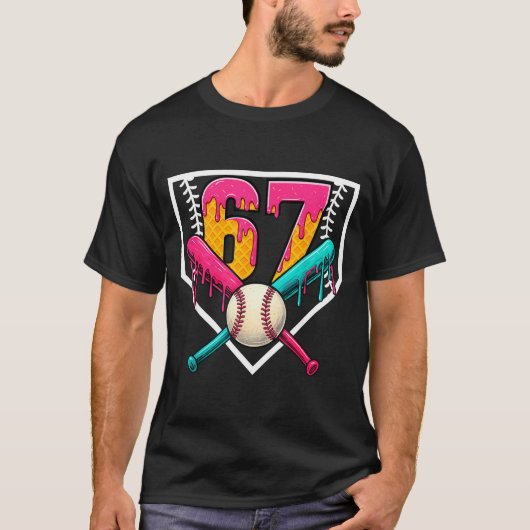 Baseball Ice Cream Drip Number 67 Player 67th Birt T-Shirt (Vorderseite)