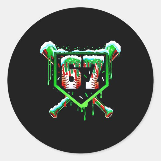 Baseball Ice Cream Drip Number 67 Six Seven Meme C Runder Aufkleber (Vorderseite)