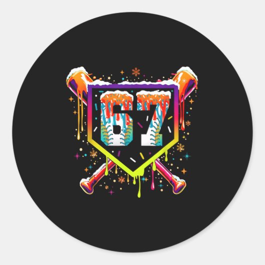 Baseball Ice Cream Drip Number 67 Six Seven Meme C Runder Aufkleber (Vorderseite)