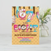 Baseball Ice Cream Drip Six Seven boy 8th Birthday Einladung (Stehend Vorderseite)