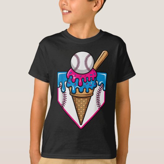 Baseball Ice Cream Dripping Baseball Zuhause Plate T-Shirt (Vorderseite)