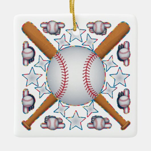 Baseball-Icon-Collage Keramikornament (Vorderseite)