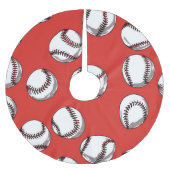 Baseball im roten Hintergrund Polyester Weihnachtsbaumdecke (Vorderseite)