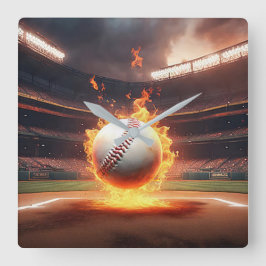 Baseball im Stadion Quadratische Wanduhr