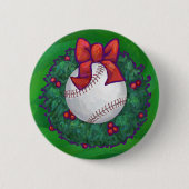 Baseball im Weihnachtskranz Button (Vorderseite)