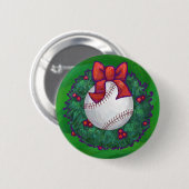 Baseball im Weihnachtskranz Button (Vorne & Hinten)