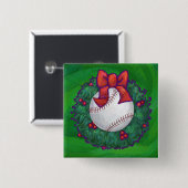 Baseball im Weihnachtskranz Button (Vorne & Hinten)