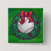 Baseball im Weihnachtskranz Button (Vorderseite)