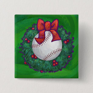 Baseball im Weihnachtskranz Button