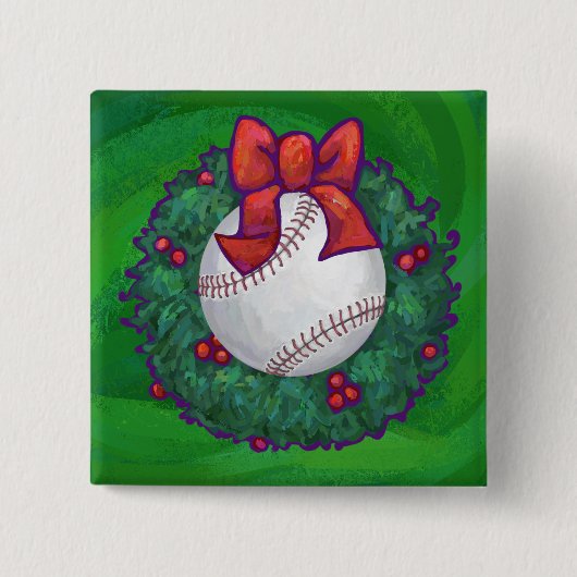 Baseball im Weihnachtskranz Button (Vorderseite)
