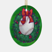 Baseball im Weihnachtskranz Keramikornament (Rechts)