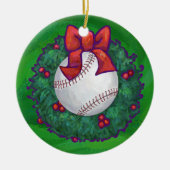 Baseball im Weihnachtskranz Keramikornament (Vorne)