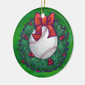 Baseball im Weihnachtskranz Keramikornament (Links)