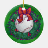 Baseball im Weihnachtskranz Keramikornament (Hinten)
