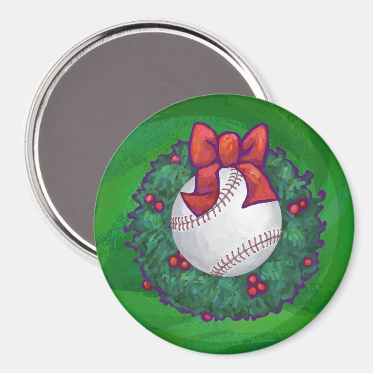 Baseball im Weihnachtskranz Magnet (Vorderseite/Rückseite)