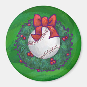 Baseball im Weihnachtskranz Magnet