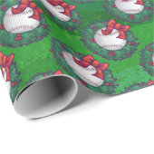 Baseball im Weihnachtskranz-Muster Geschenkpapier (Rolleneckpunkt)