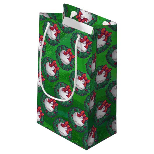 Baseball im Weihnachtskranz-Muster Kleine Geschenktüte (Rückseite Schrägansicht)