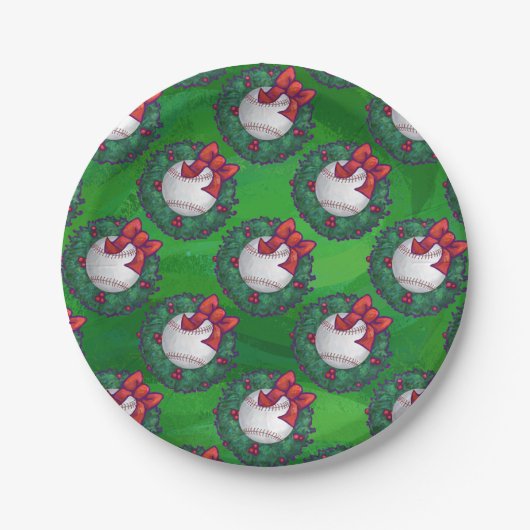Baseball im Weihnachtskranz-Muster Pappteller (Vorderseite)