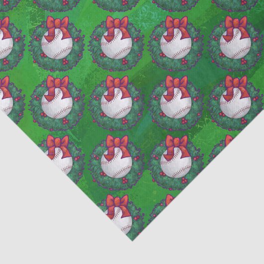 Baseball im WeihnachtsKranz-Muster Seidenpapier (Ausschnitt)