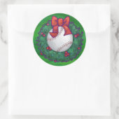 Baseball im Weihnachtskranz Runder Aufkleber (Tasche)