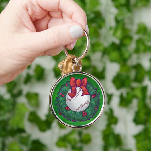 Baseball im Weihnachtskranz Schlüsselanhänger (Hand)