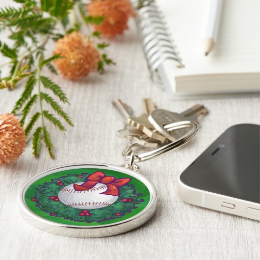 Baseball im Weihnachtskranz Schlüsselanhänger (Seite)