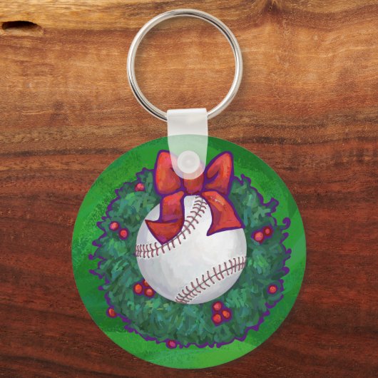 Baseball im Weihnachtskranz Schlüsselanhänger (Vorderseite)