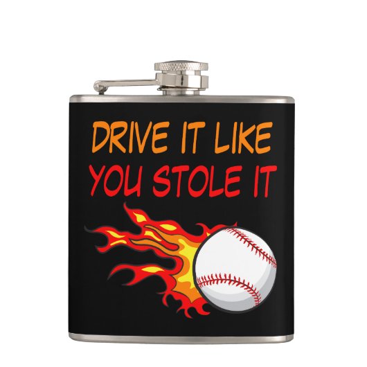 Baseball in Flammen brennen mit lustigem Zitat, sc Flachmann (Vorderseite)