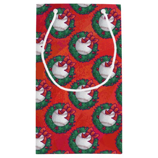 Baseball in Kreath auf Rot Kleine Geschenktüte (Rückseite)