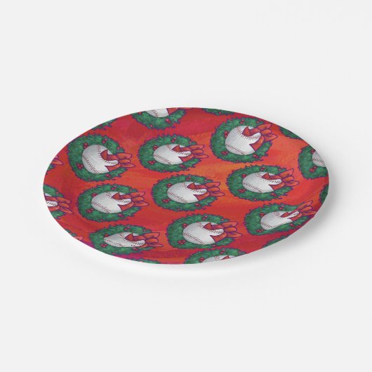 Baseball in Kreath auf Rot Pappteller (Schrägansicht)