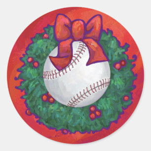 Baseball in Kreath auf Rot Runder Aufkleber