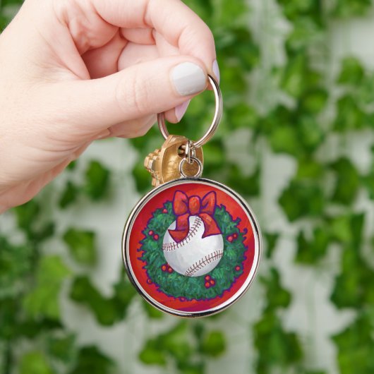 Baseball in Kreath auf Rot Schlüsselanhänger (Hand)