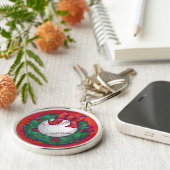 Baseball in Kreath auf Rot Schlüsselanhänger (Seite)