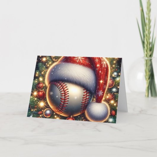 Baseball in Santa Hat Christmas Feiertagskarte (Vorderseite)