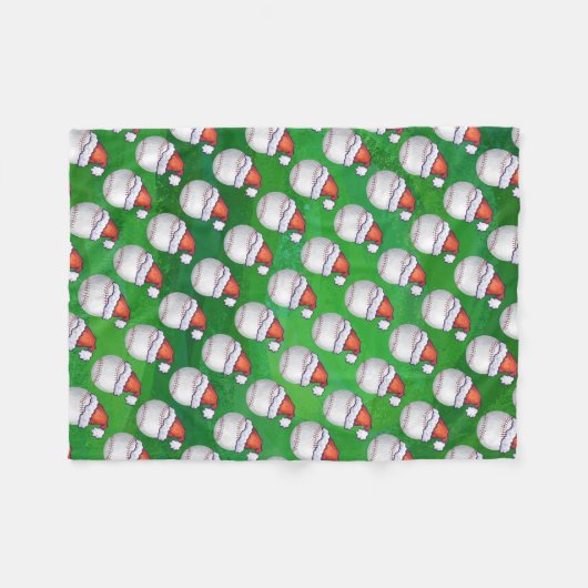 Baseball in Weihnachtsmannmütze Pattern auf Grün Fleecedecke (Vorderseite (Horizontal))