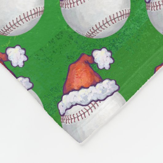 Baseball in Weihnachtsmannmütze Pattern auf Grün Fleecedecke (Ecke)