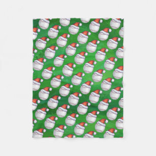 Baseball in Weihnachtsmannmütze Pattern auf Grün Fleecedecke