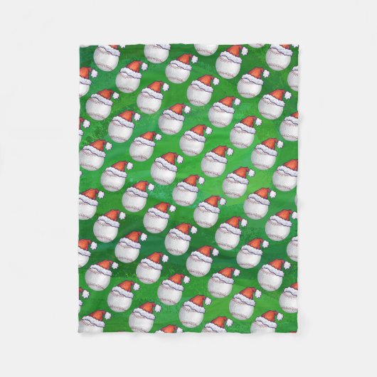 Baseball in Weihnachtsmannmütze Pattern auf Grün Fleecedecke (Vorderseite)