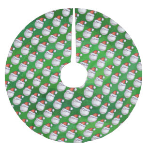 Baseball in Weihnachtsmannmütze Pattern auf Grün Polyester Weihnachtsbaumdecke