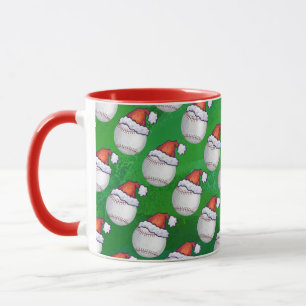 Baseball in Weihnachtsmannmütze Pattern auf Grün Tasse