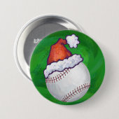 Baseball in Weihnachtsmannmütze über Grün Button (Vorne & Hinten)