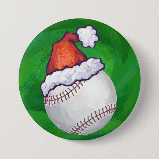 Baseball in Weihnachtsmannmütze über Grün Button (Vorderseite)