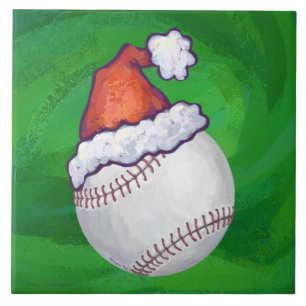 Baseball in Weihnachtsmannmütze über Grün Fliese
