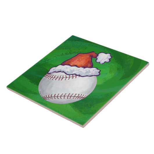 Baseball in Weihnachtsmannmütze über Grün Fliese (Seite)