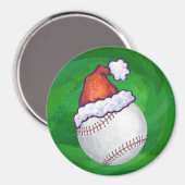 Baseball in Weihnachtsmannmütze über Grün Magnet (Vorderseite/Rückseite)