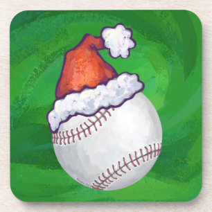 Baseball in Weihnachtsmannmütze über Grün Untersetzer