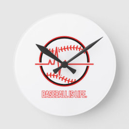 Baseball is Life Heartbeat Pulse Graphic Runde Wanduhr