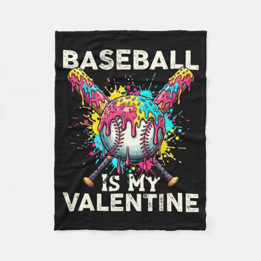 Baseball Is My Valentine Ice Cream Drip Crossed Ba Fleecedecke (Vorderseite)