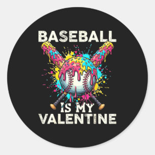 Baseball ist mein Valentinstag Eis Drip Kreuz Ba Runder Aufkleber